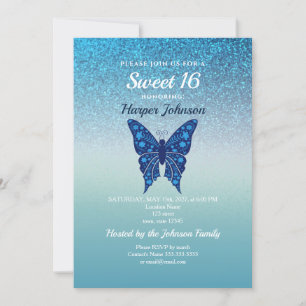 Convite de Aniversário Sweet 16 Glitter Blue