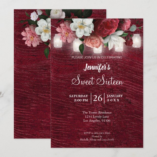 Convite de Aniversário Sweet 16 Luzes Rústicas Flo (Frente/Verso)