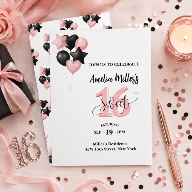 Convite de Aniversário Sweet 16 Personalizado (Criador carregado)