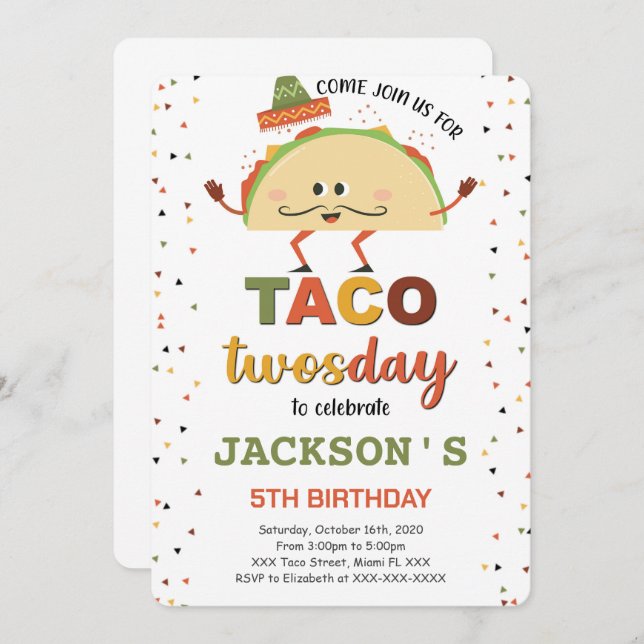 Convite de Aniversário Taco (Frente/Verso)