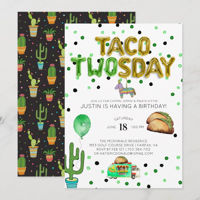Convite de Aniversário Taco TWOsday (Frente/Verso)