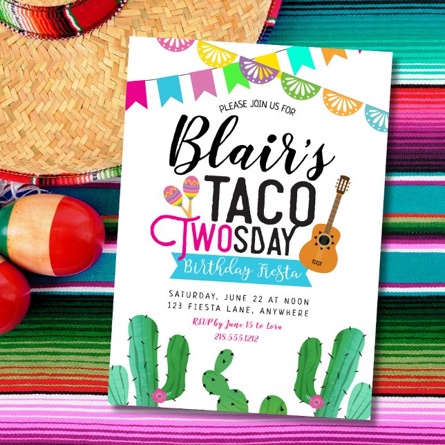 Convite de Aniversário Taco Twosday (Criador carregado)