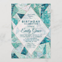 Convite de aniversário Teal Mosaico Marble