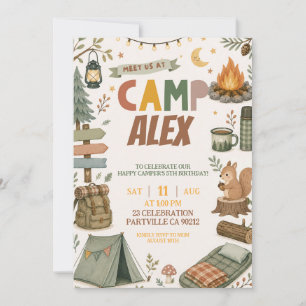 Convite de Aniversário Tema Acampamento Menino Qua