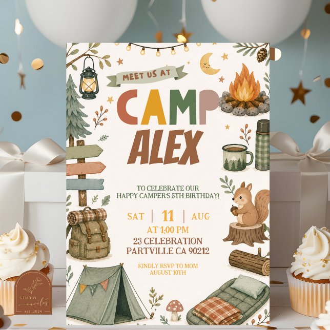 Convite de Aniversário Tema Acampamento Menino Qua (Criador carregado)