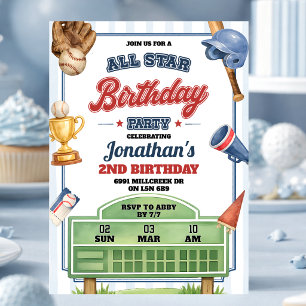 Convite de Aniversário Tema de Beisebol Todos as E