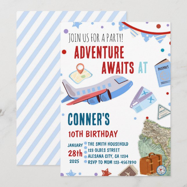 Convite de Aniversário Tema de Viagem Destino Fest (Frente/Verso)