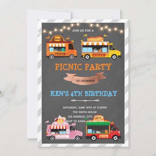 Convite de aniversário tema foodtrucks (Frente)