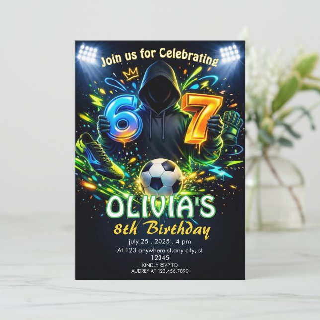 Convite de Aniversário Tema Futebol 6–7 Meme (Em pé/Frente)