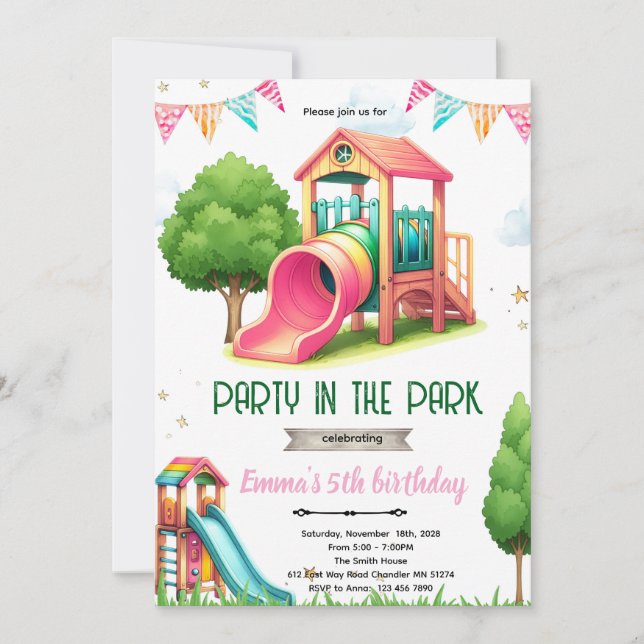 convite de aniversário tema menina de playground (Frente)