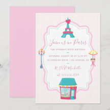 Convite de aniversário Tema Paris Rosa de Menina