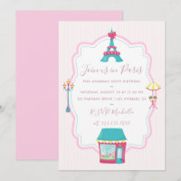 Convite de Aniversário Tema Paris Rosa para Menina