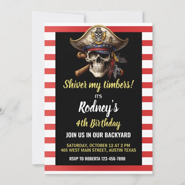 Convite de Aniversário Tema Pirata Estremece Meus  (Frente)