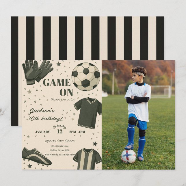 Convite de Aniversário Temático de Futebol Infanti (Frente/Verso)