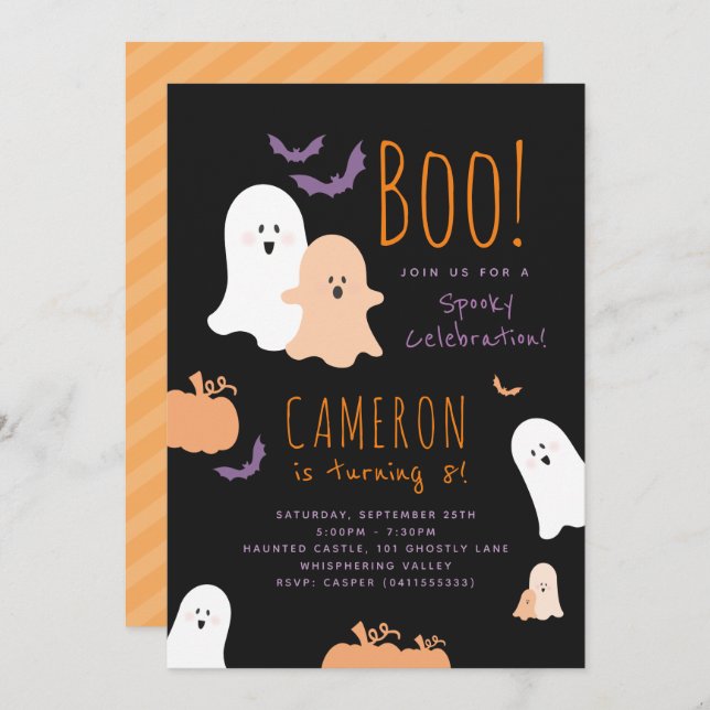 Convite de Aniversário Temático de Halloween (Frente/Verso)