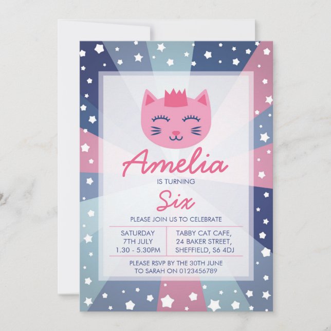 convite de aniversário temático do gatinho (Frente)