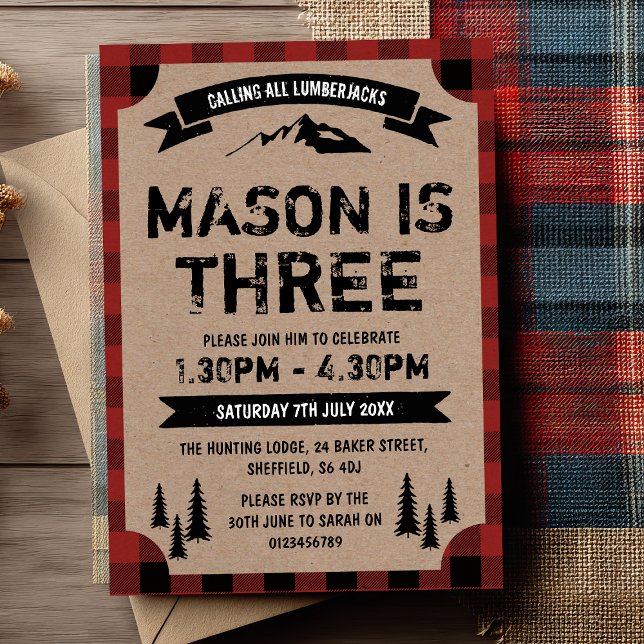 Convite de aniversário temático do lenhador (Calling all lumberjacks! 🌲 Celebrate Mason’s big day with this fun lumberjack-themed invite.)