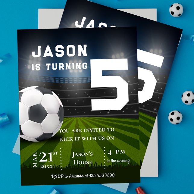 Convite de Aniversário Temático Futebol Esportes S (Sports Soccer Football Themed Birthday Invitation Postcard)