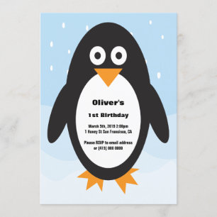 Convite de aniversário temático para pinguins
