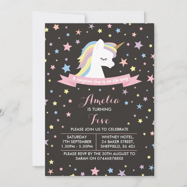 Convite de aniversário temático Unicorn (Frente)