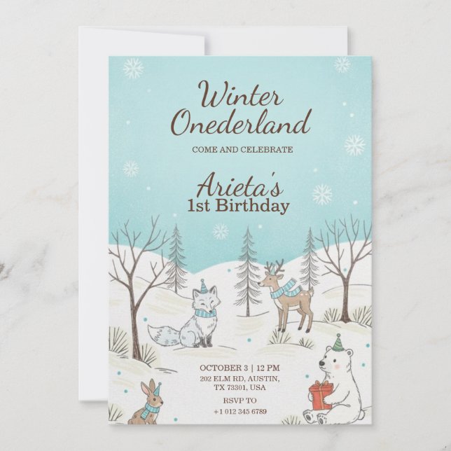 Convite de aniversário temático Winter Onederland (Frente)