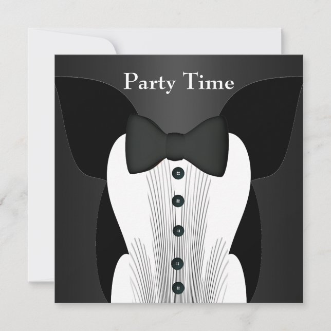 Convite de Aniversário Terno Gravata Preta (Frente)