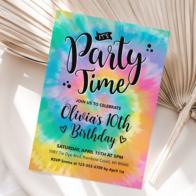 Convite De Aniversário Tie Dye, Rainbow Tie Dye (Tie Die Girl Birthday Invitation)