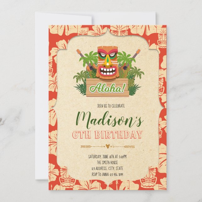Convite de aniversário Tiki (Frente)