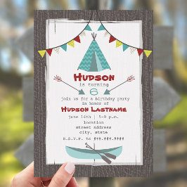 Convite de aniversário Tipi Vermelho + Turquoise