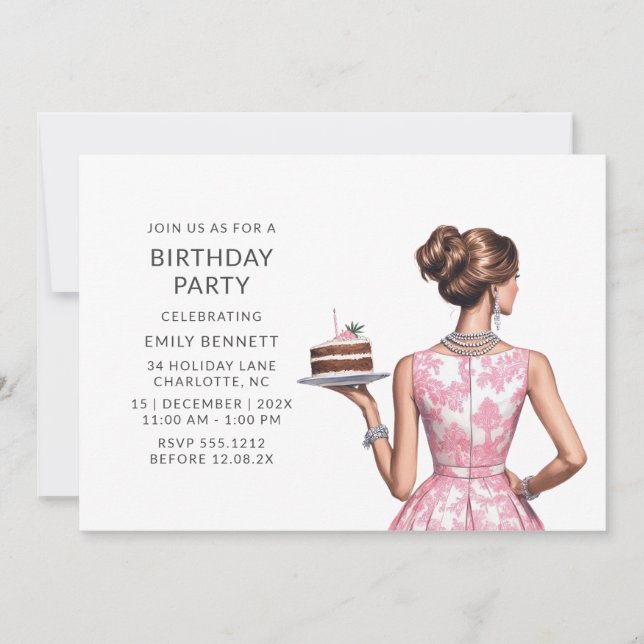 Convite de Aniversário Toile Rosa (Frente)