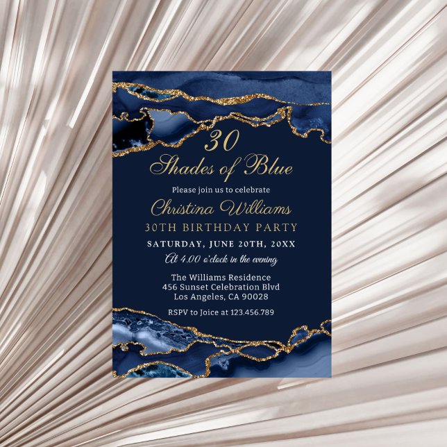 Convite de Aniversário Tons Elegantes de Azul (30 Shades of Blue Birthday Party Invitation)