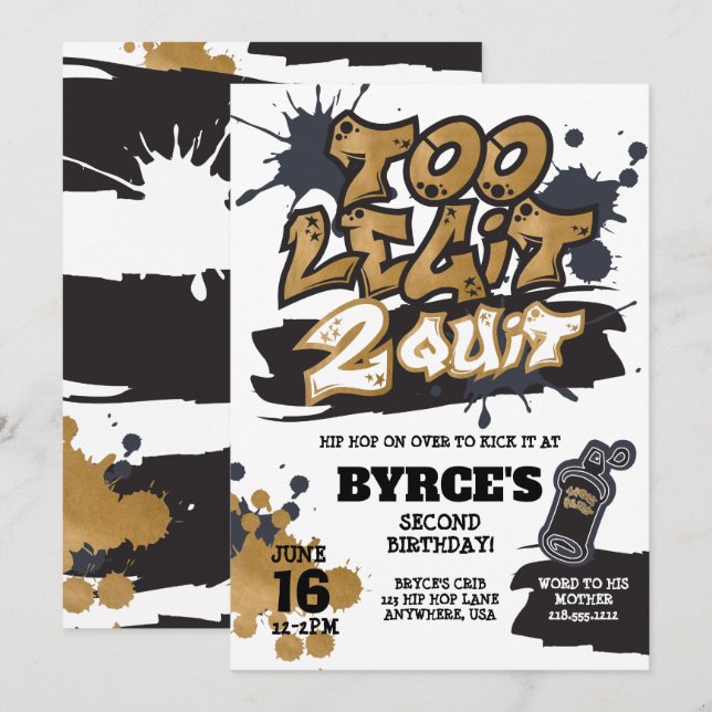 Convite de Aniversário Too Legit to Quit (Frente/Verso)