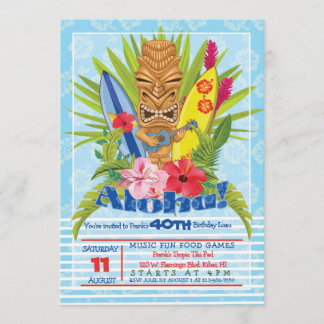 Convite de aniversário Totem Ukulele Aloha Tiki