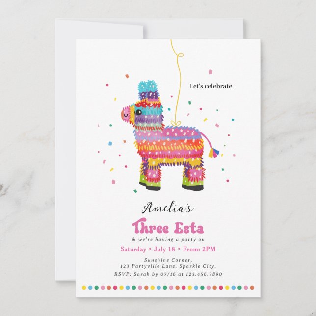 Convite de Aniversário Três Esta (Frente)