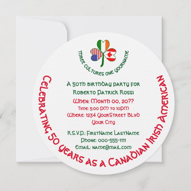 Convite de Aniversário Trevo Irlandês Canadense EU (Frente)