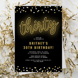 Convite de Aniversário Trinta Neon Dourado