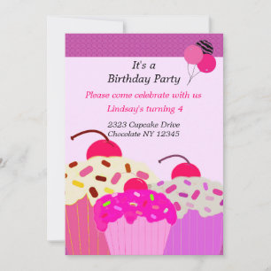 Convite de Aniversário Trio de Cupcakes