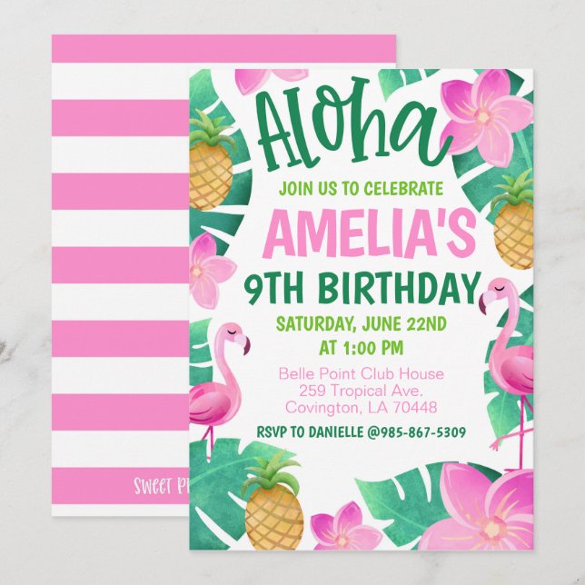 Convite de Aniversário Tropical (Frente/Verso)