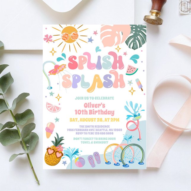 Convite de Aniversário Tropical de Verão Splish Sp (Criador carregado)