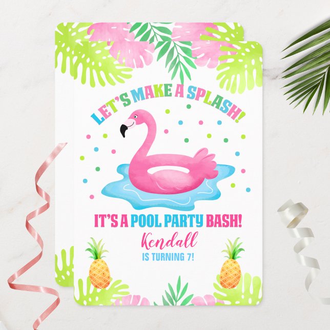 Convite de Aniversário Tropical do Partido Flaming (Flamingo Pool Party Birthday Invitation)