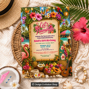 Convite de Aniversário Tropical Let's Flamingle Lu
