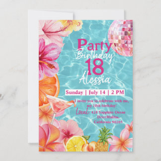 Convite de Aniversário Tropical Pink Martini à Bei
