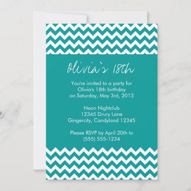 Convite de Aniversário Turquoise Chevron (Frente)