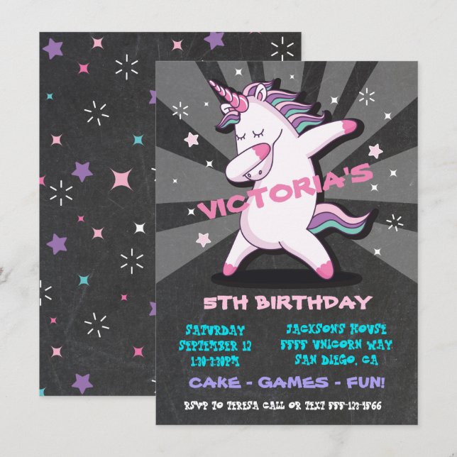 Convite de aniversário Unicorn da GIRL Dabbing (Frente/Verso)