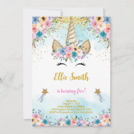 Convite de Aniversário Unicórnio Floral
