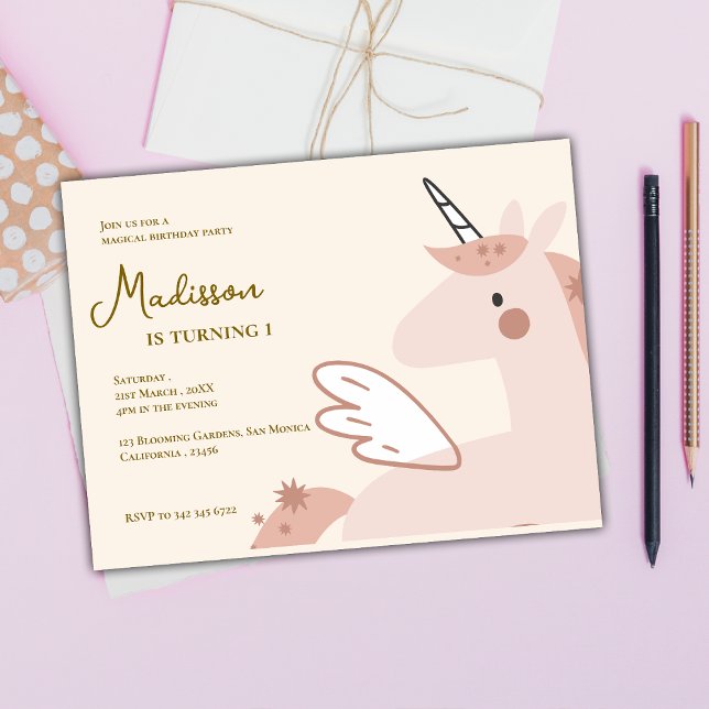 Convite de Aniversário Unicórnio Fofo Arco-íris (Cute Unicorn Rainbow Birthday Party Invitation Postcard)