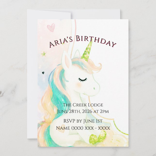 Convite de Aniversário Unicórnio Meninas Fofas (Frente)