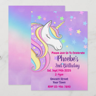 Convite de Aniversário Unicórnio Pastel Arco-Íris
