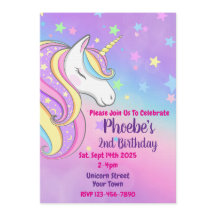 Convite de Aniversário Unicórnio Pastel Arco-Íris