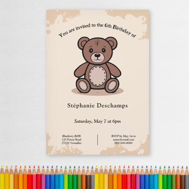 Convite de Aniversário Ursinho de Pelúcia (Teddy Bear Birthday Invitation)